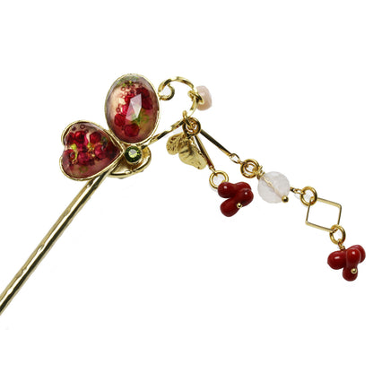 かんざし 蝶 片羽根 ピンク 珊瑚 24金 TAMARUSAN