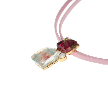 チョーカー ピンク 革紐 ２連 金 TAMARUSAN