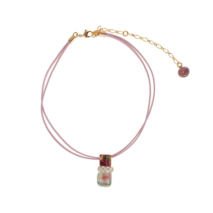 チョーカー ピンク 革紐 ２連 金 TAMARUSAN