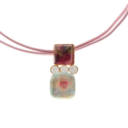 チョーカー ピンク 革紐 ２連 金 TAMARUSAN