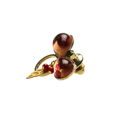 眼鏡ホルダーピンブローチ 珊瑚 赤 24k TAMARUSAN