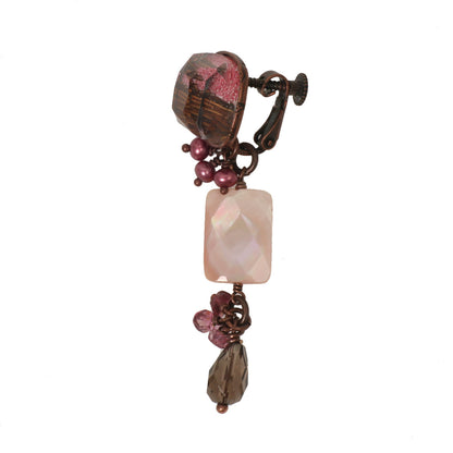 アシンメトリーイヤリング ピンクラメ 木目 TAMARUSAN