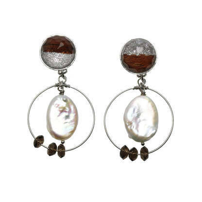 フープイヤリング 淡水パール 銀色 ラメ 左右違い TAMARUSAN