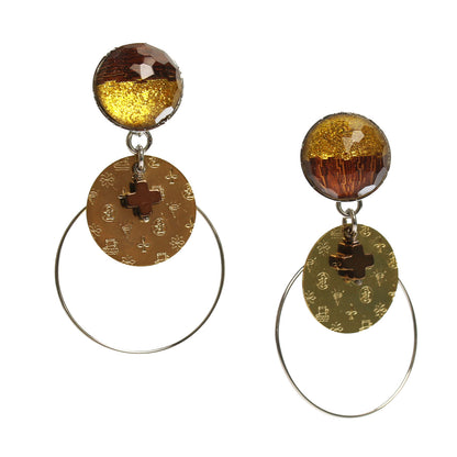 イヤリング アシンメトリー イエロー  金ラメ 木目 フープ TAMARUSAN