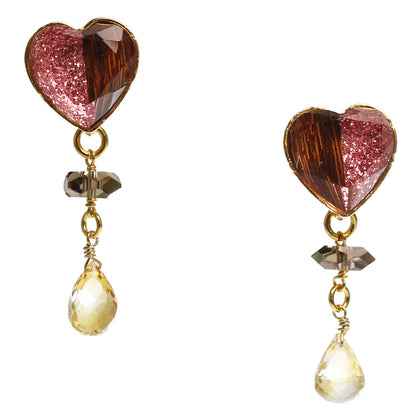 イヤリング ハート ピンク 金 ラメ シトリン TAMARUSAN