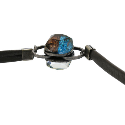 眼鏡チェーン 青 ラメ ムーンストーン 革ひも 男女兼用 TAMARUSAN