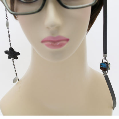 眼鏡チェーン 青 ラメ ムーンストーン 革ひも 男女兼用 TAMARUSAN