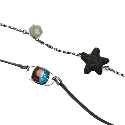 眼鏡チェーン 青 ラメ ムーンストーン 革ひも 男女兼用 TAMARUSAN