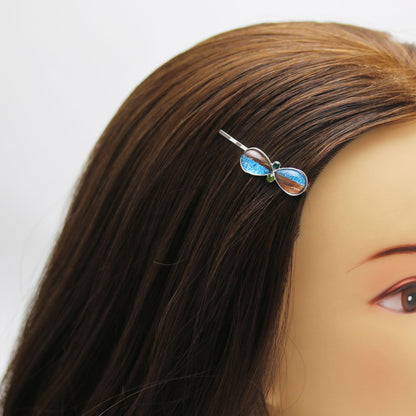 ヘアピン 青 ラメ 木目 飾り取り外し可能 TAMARUSAN