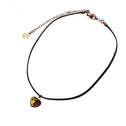 チョーカー 革紐 シトリン ハート 金 ラメ チョーカー