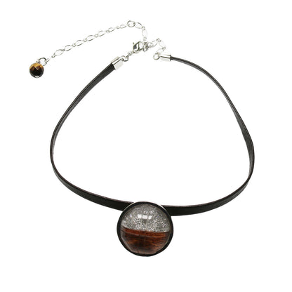 革紐チョーカー 銀 ラメ 木目 タイガーアイ TAMARUSAN