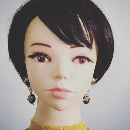 ピアス 銀色 ラメ 木目 ウッドビーズ TAMARUSAN