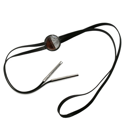 かっこいい 革紐ループタイ 銀ラメ 木目 平紐 TAMARUSAN