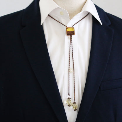 チェーンループタイ 金ラメ 木目 アンティーク調 ループタイ