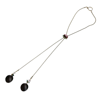 チェーンループタイ ラメ ウッドビーズ ターコイズ ピンク TAMARUSAN