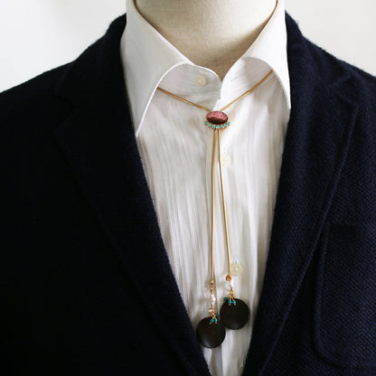 チェーンループタイ ラメ ウッドビーズ ターコイズ ピンク TAMARUSAN