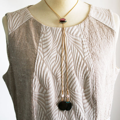 チェーンループタイ ラメ ウッドビーズ ターコイズ ピンク TAMARUSAN