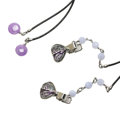 帽子留めクリップ 紫 アメジスト 革 ハート TAMARUSAN