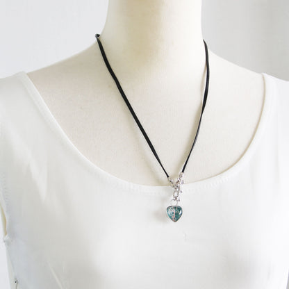 眼鏡ホルダー ハート 森 革紐 2way ネックレス 緑 TAMARUSAN