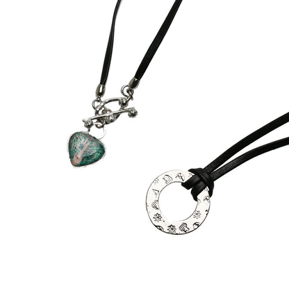 眼鏡ホルダー ハート 森 革紐 2way ネックレス 緑 TAMARUSAN