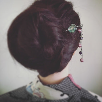 一本挿し かんざし 緑 淡水パール TAMARUSAN