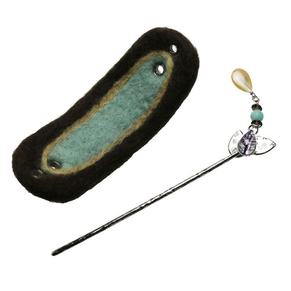 かんざしバレッタ マジェステ 森 ウール 水色 TAMARUSAN