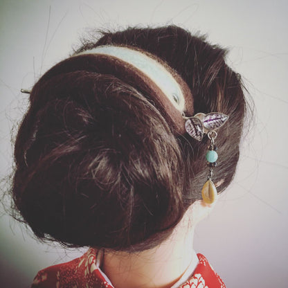 かんざしバレッタ マジェステ 森 ウール 水色 TAMARUSAN