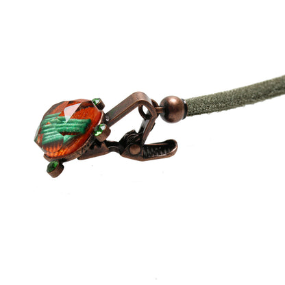 帽子留めクリップ リボン 水引 グリーン顎紐 オレンジ TAMARUSAN