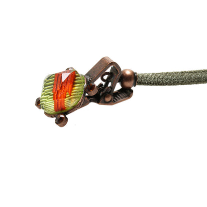 帽子留めクリップ リボン 水引 グリーン顎紐 オレンジ TAMARUSAN