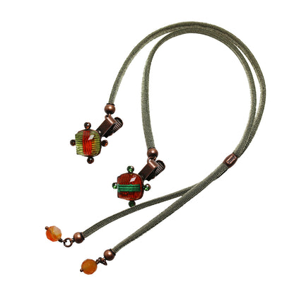 帽子留めクリップ リボン 水引 グリーン顎紐 オレンジ TAMARUSAN