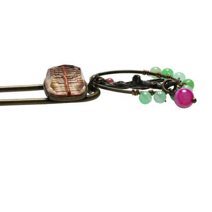 短め 二股かんざし ピンク 水引 二股かんざし