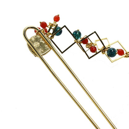 短めのかんざし 水引 ブルー オレンジ 24金 TAMARUSAN