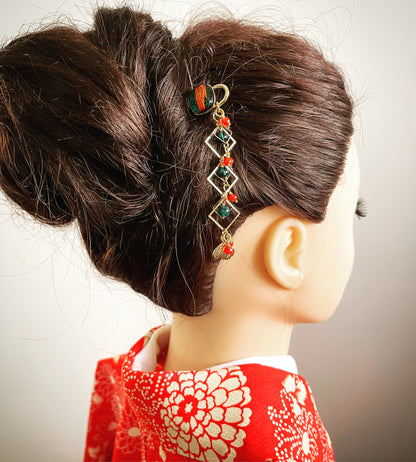 短めのかんざし 水引 ブルー オレンジ 24金 TAMARUSAN