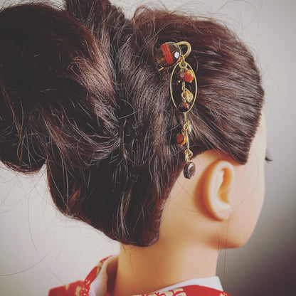 短めのかんざし 水引 茶色 オレンジ 24金 TAMARUSAN