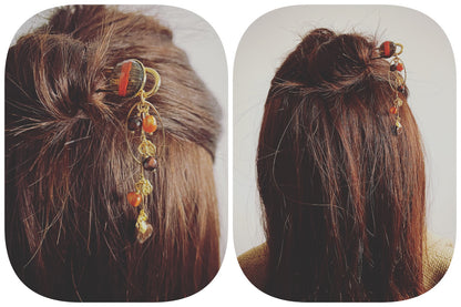 短めのかんざし 水引 茶色 オレンジ 24金 TAMARUSAN