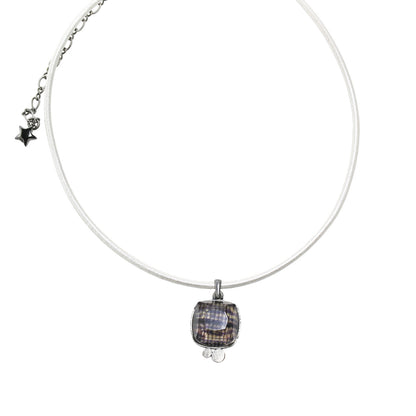 革チョーカー 白 紫 シンプル 水引 TAMARUSAN