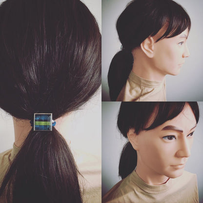 ヘアゴム 水引 青 四角 男女兼用 高級ヘアゴム