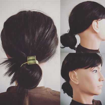 ヘアゴム 水引 グリーン チェック 四角 男女兼用 TAMARUSAN