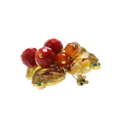 ブローチ 花 珊瑚 オレンジ クローバー TAMARUSAN