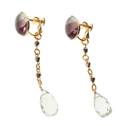 イヤリング アメジスト 虹 紫 ゴールドチェーン クリップイヤリング