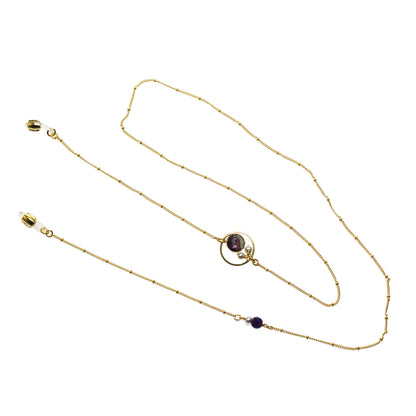 眼鏡チェーン 淡水パール アメジスト 紫 虹 金 TAMARUSAN