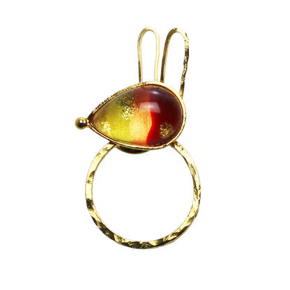 眼鏡ホルダー ピンブローチ うさぎ 虹 オレンジ TAMARUSAN