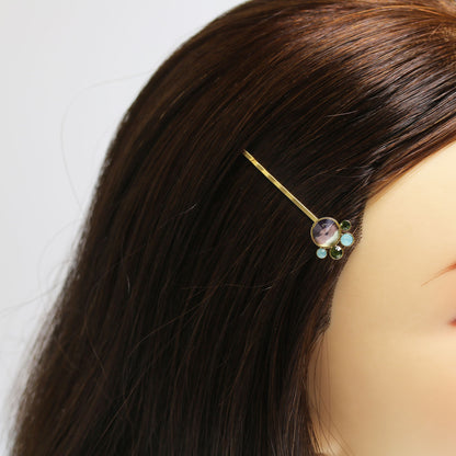 猫 肉球 ヘアピン 紫 虹 TAMARUSAN