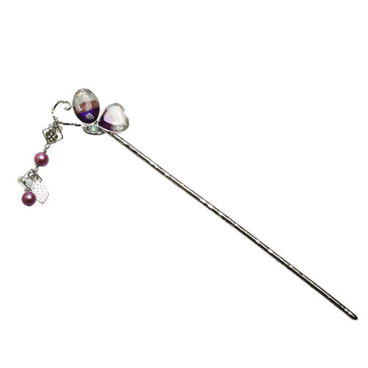 かんざし 蝶 パープル 淡水パール アクアマリン 一本挿しかんざし