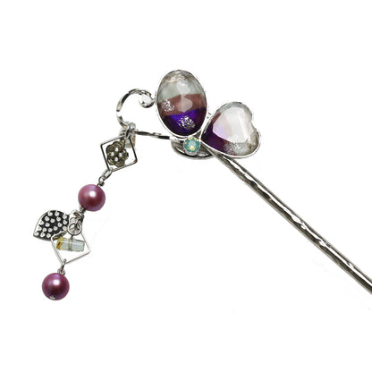 かんざし 蝶 パープル 淡水パール アクアマリン 一本挿しかんざし