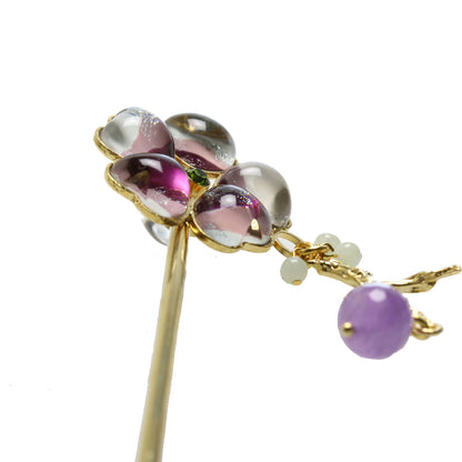 花 かんざし 紫 アメジスト 本翡翠 TAMARUSAN