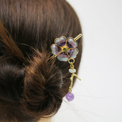 花 かんざし 紫 アメジスト 本翡翠 TAMARUSAN