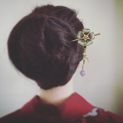 花 かんざし 紫 アメジスト 本翡翠 TAMARUSAN