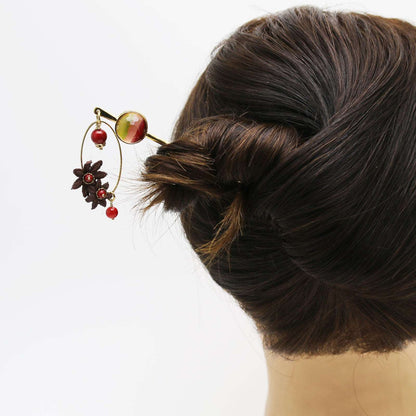 かんざし レース 花 虹 赤 オレンジ 24k TAMARUSAN