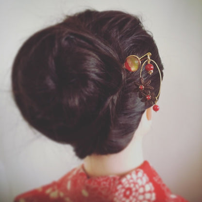 かんざし レース 花 虹 赤 オレンジ 24k TAMARUSAN